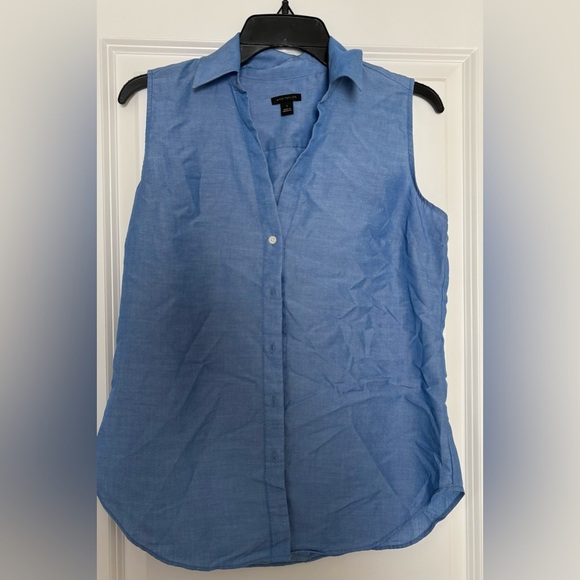 Ann Taylor sleeveless collared button up blue small business casual blouse - Picture 1 of 6